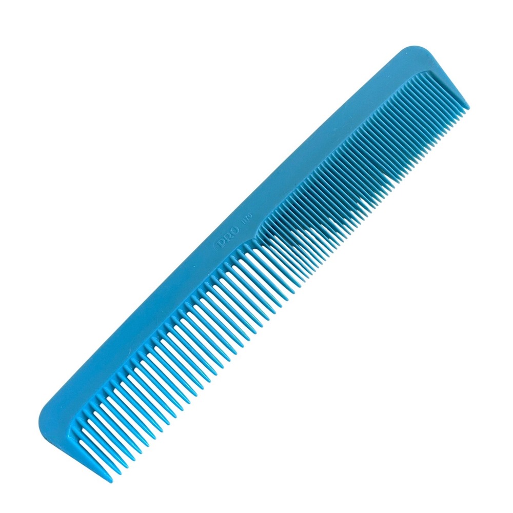Vtg PRO 7.5" NYLON UNBREAKABLE HAIR COMB #1170 U.S.A. Teal Blue travel purse‎
